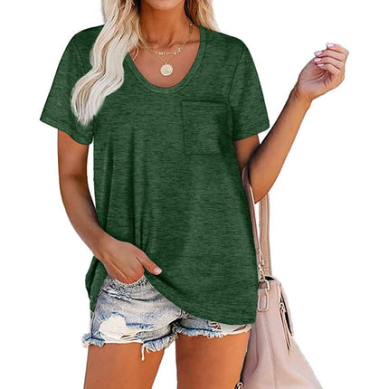 Women's Summer Short Sleeve Crew Neck Pocket Top