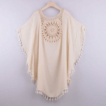 Women's Swimwear Cover Up Beach Dress Tassel Printing Hole