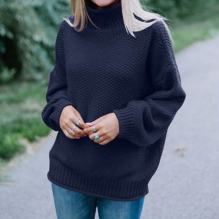 Women's Turtleneck Batwing Sleeve Loose Oversized Chunky Knitted Pullover Sweater Jumper Tops
