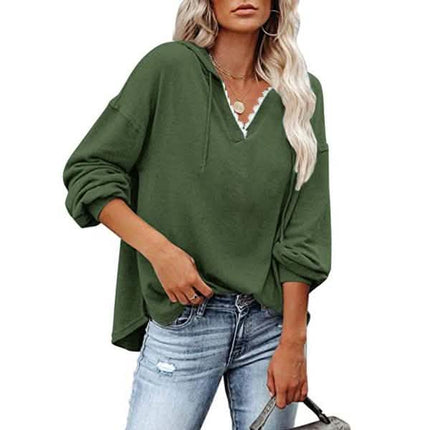 Women's V-neck Pullover Hoodie Sweater