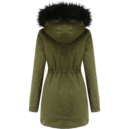 Women's Winter Coat Warm Thick Black Fleece Lined Wide Furry Hood Parka