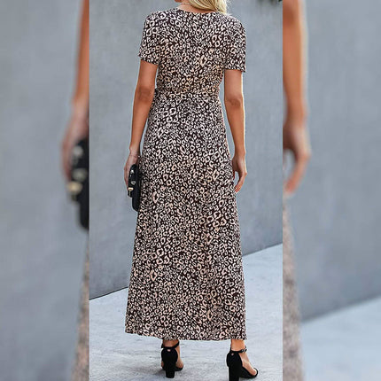 Women's Wrap V Neck Maxi Dresses Short Sleeve Split Casual Long Dress