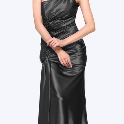 CLEARANCE - Cinderella Divine 7702 Rhinestone Straps One Shoulder Long Satin Gown (Size 2XL)
