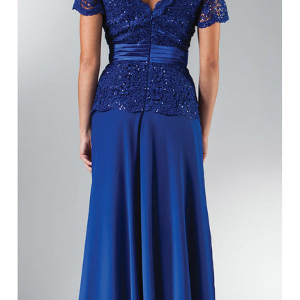 CLEARANCE - Cinderella Divine 1452 - Floor Length Black Dress Lace Top V-Neck (Size 2XL)