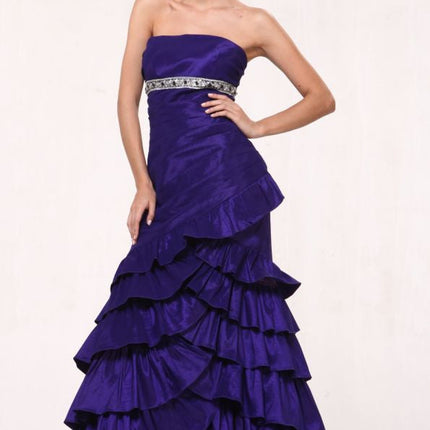 CLEARANCE - Cinderella Divine 1341 Pleated Body Beaded Layered Gown (Size M)