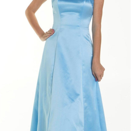 CLEARANCE - Bridesmaid Dress Poly Satin Spaghetti Strap A Line Gown (Size Small)