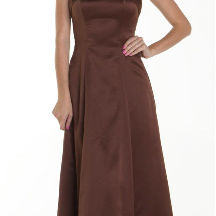 CLEARANCE - Bridesmaid Dress Poly Satin Spaghetti Strap A Line Gown (Size Small)