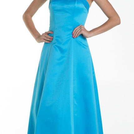 CLEARANCE - Bridesmaid Dress Poly Satin Spaghetti Strap A Line Gown (Size Small)