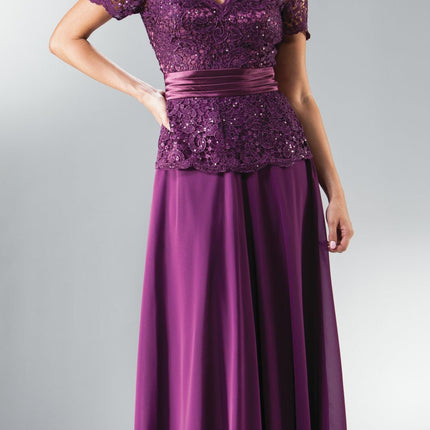 CLEARANCE - Cinderella Divine 1452 - Floor Length Black Dress Lace Top V-Neck (Size 2XL)