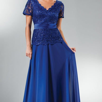 CLEARANCE - Cinderella Divine 1452 - Floor Length Black Dress Lace Top V-Neck (Size 2XL)