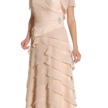 CLEARANCE - Juliet 1044 Spaghetti Strap Chiffon Formal Dress Multi Ruffle Hem (Size 4XL)