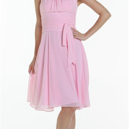 CLEARANCE - Halter Strap Yellow Chiffon Knee Length Dress With Bow (Size Small)