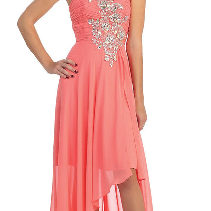 CLEARANCE - High Low Strapless A Line Ruched Bodice Prom Dress (Size 2XL)