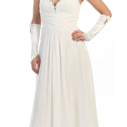 CLEARANCE - Juliet 1118 Long Dress Strapless Beading Sweetheart Chiffon Gown (Size L)