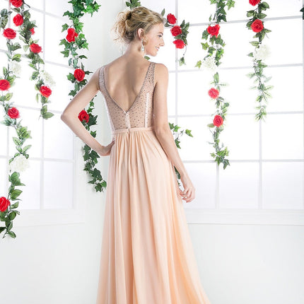 Cinderella Divine 5061 Sheer Beaded Strap Flowy Evening Dress