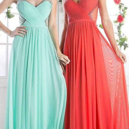 Cinderella Divine 5061 Sheer Beaded Strap Flowy Evening Dress