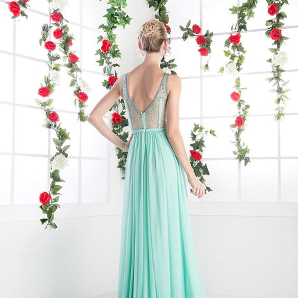 Cinderella Divine 5061 Sheer Beaded Strap Flowy Evening Dress