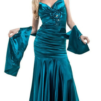 CLEARANCE - Cinderella Divine 5098 Teal Mermaid Dress Pleated Bodice Gown (Size 2XL)