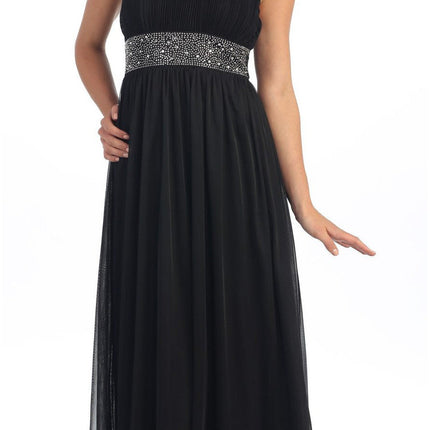 CLEARANCE - Celavie 2095L Long Black One Shoulder Gown Chiffon Empire (Size M)