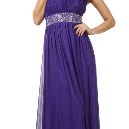 CLEARANCE - Celavie 2095L Long Lavender One Shoulder Gown Chiffon Empire (Size L)