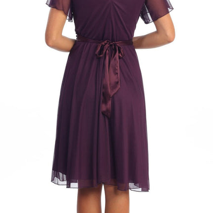 CLEARANCE - Celavie 2298S Short Sleeve Purple Knee Length Dress (Size M)