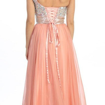 CLEARANCE - Eureka Fashion 2401 One Shoulder Corset A-Line Long Ball Gown (Size 2XL)