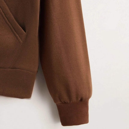 Zip Up Drop Shoulder Drawstring Hoodie