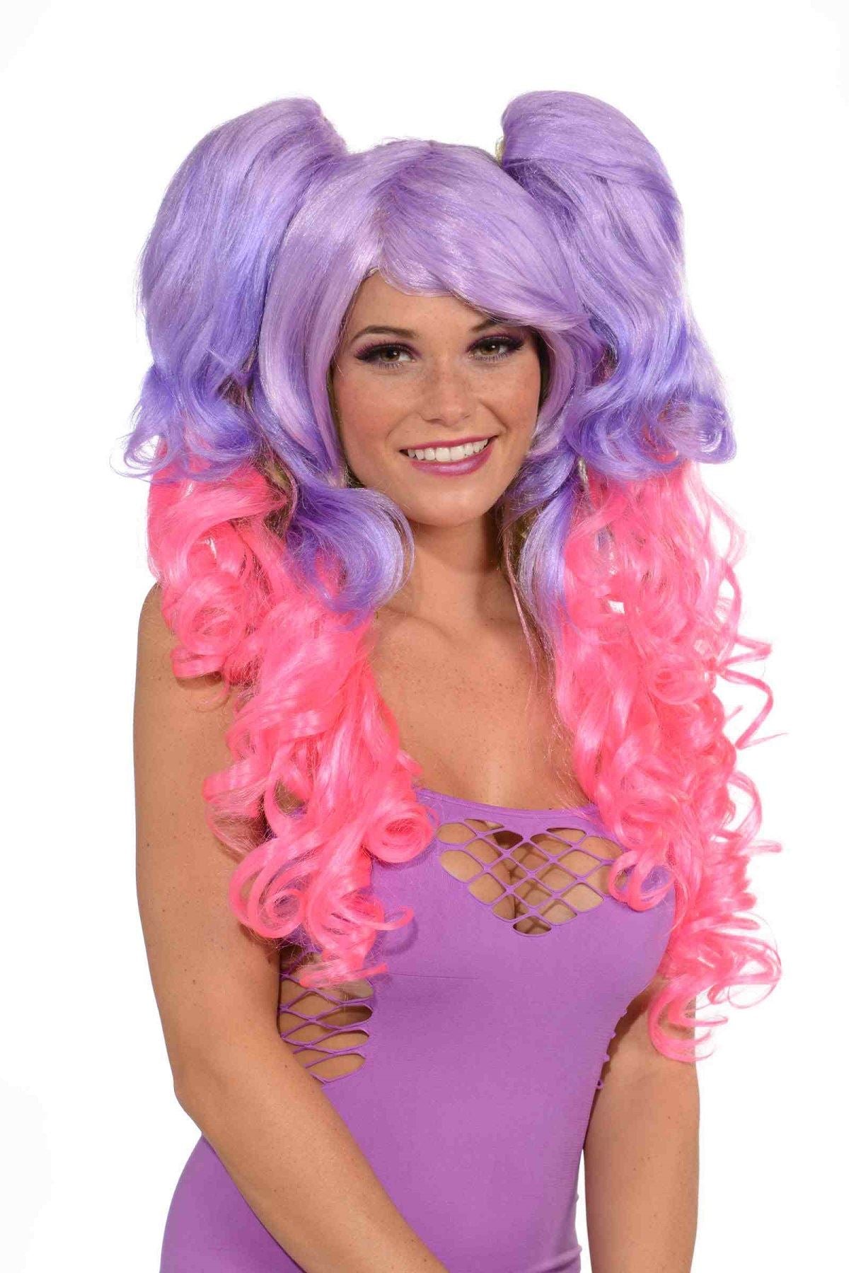 Hot Pink And Purple Deluxe Wig With Pony by Forum Novelties only at  TeeJayTraders.com