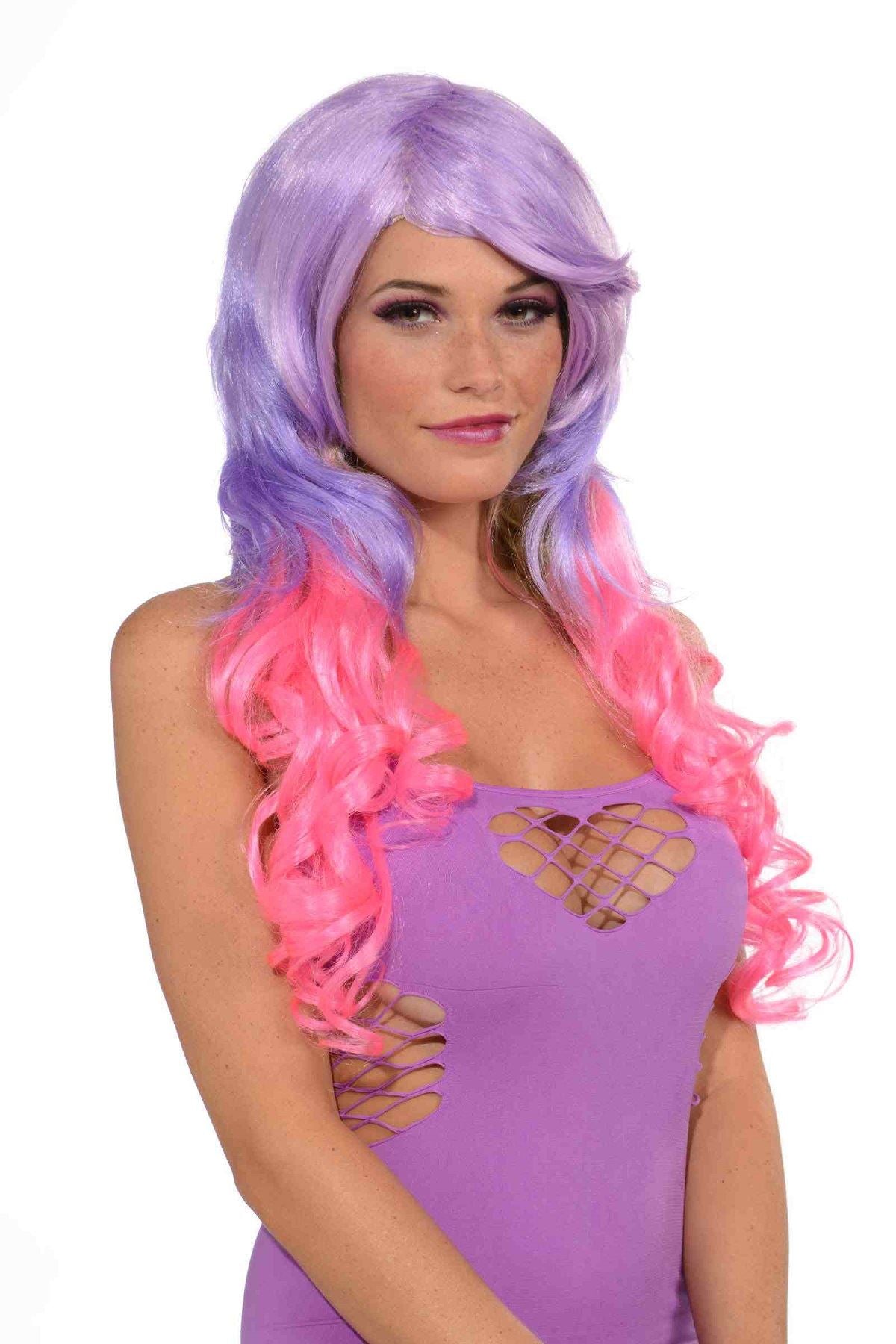 Hot Pink And Purple Deluxe Wig With Pony by Forum Novelties only at  TeeJayTraders.com - Image 3