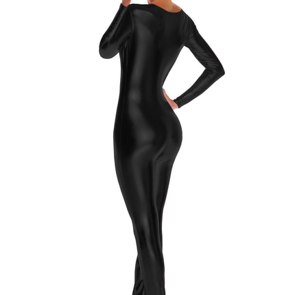 Metallic Zip Front Woman Black Bodysuit by Forplay only at  TeeJayTraders.com - Image 2