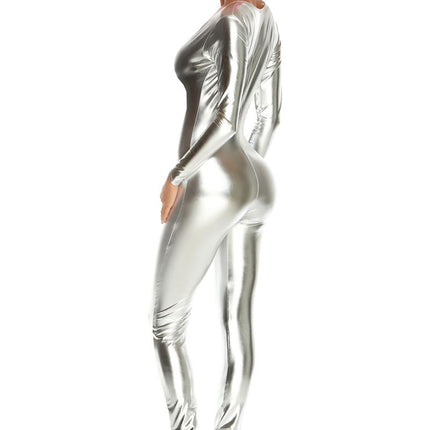Metallic Zipfront Silver Women Bodysuit by Forplay only at  TeeJayTraders.com - Image 2
