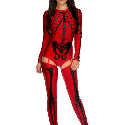 Skeleton Red Black Print Woman Costume by Forplay only at  TeeJayTraders.com