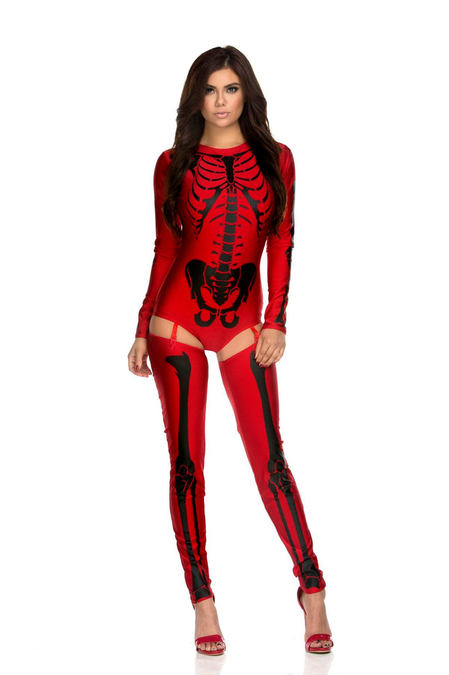 Skeleton Red Black Print Woman Costume by Forplay only at  TeeJayTraders.com