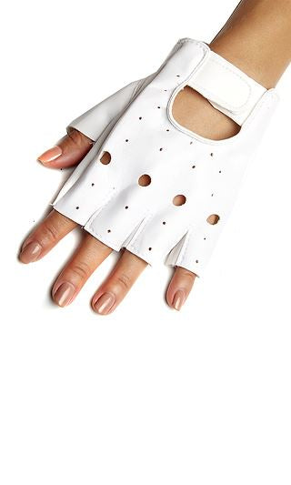 Fingerless Moto Faux Leather Gloves White by Forplay Costumes only at  TeeJayTraders.com