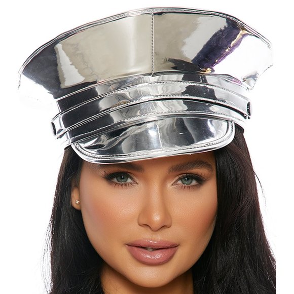 Metallic Cop Hat Silver by Forplay Costumes only at  TeeJayTraders.com - Image 2