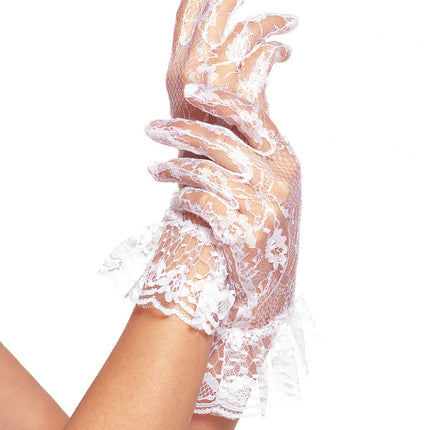 Lace Wrist Length Ruffle Gloves White by Leg Avenue only at  TeeJayTraders.com