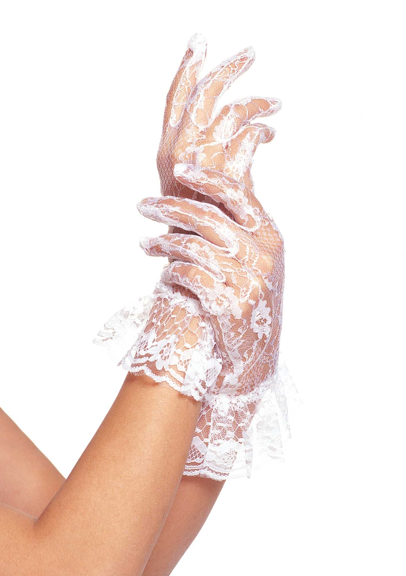 Lace Wrist Length Ruffle Gloves White by Leg Avenue only at  TeeJayTraders.com