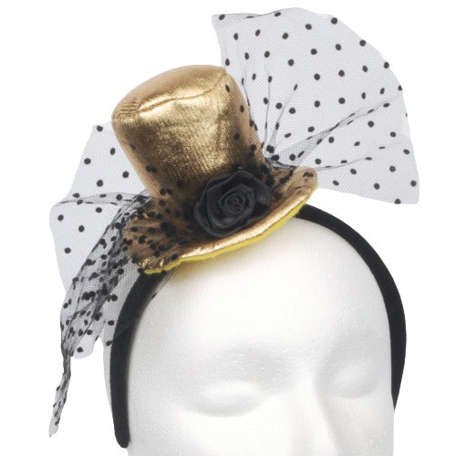 Mini Gold Top Hat Headband With Black Rose by Loftus Costumes only at  TeeJayTraders.com