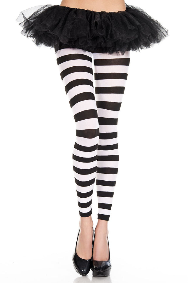 Striped Leggings Black And White by Music Legs only at  TeeJayTraders.com