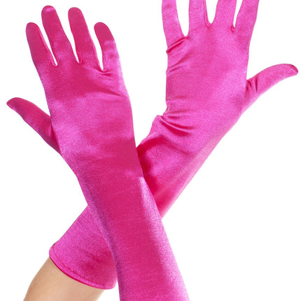 Elbow Length Satin Gloves Hot Pink by Music Legs only at  TeeJayTraders.com