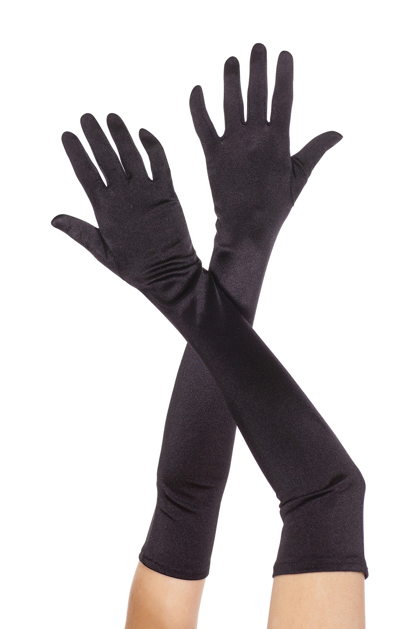 Extra Long Satin Gloves Black by Music Legs only at  TeeJayTraders.com