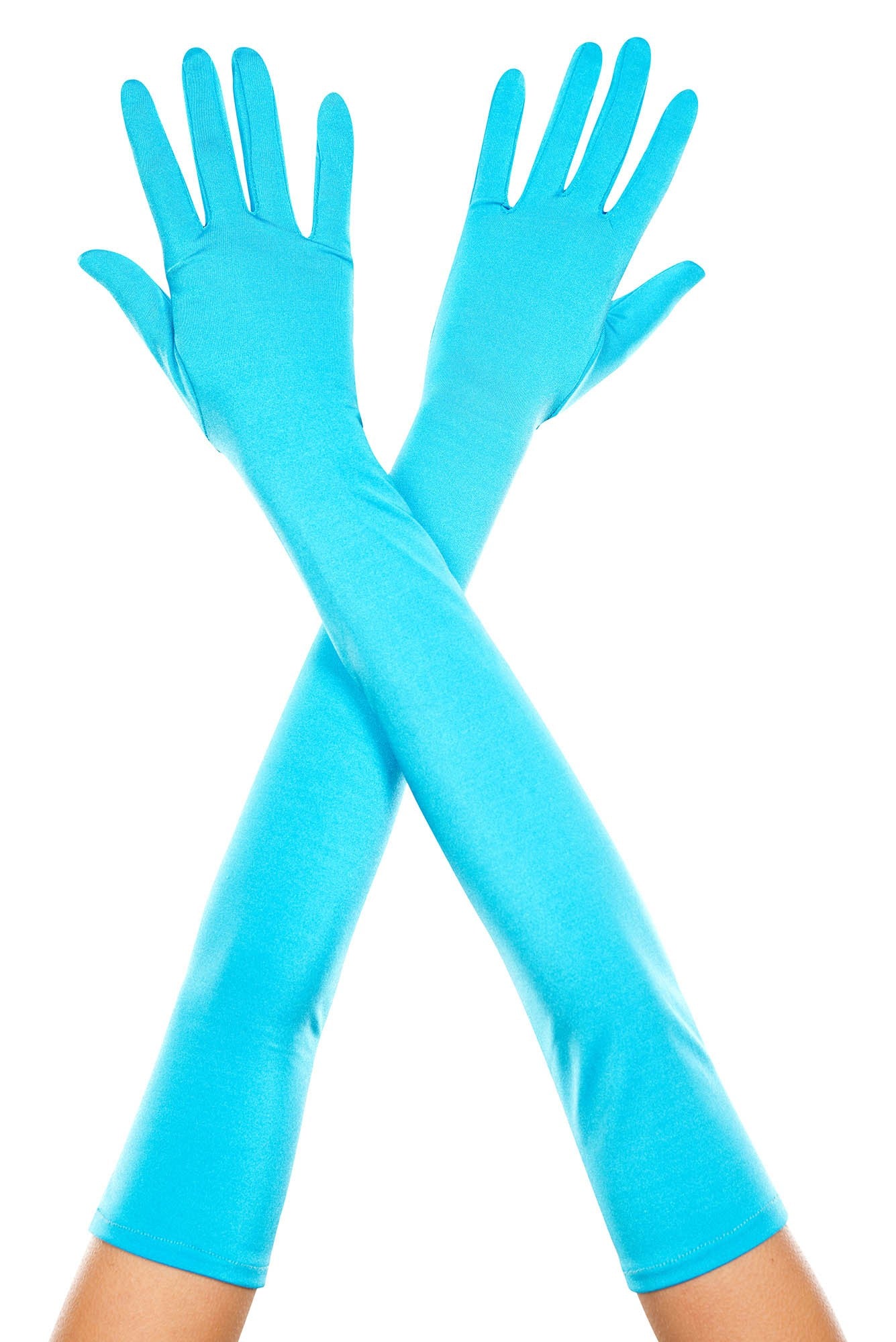 Extra Long Satin Gloves Turquoise by Music Legs only at  TeeJayTraders.com