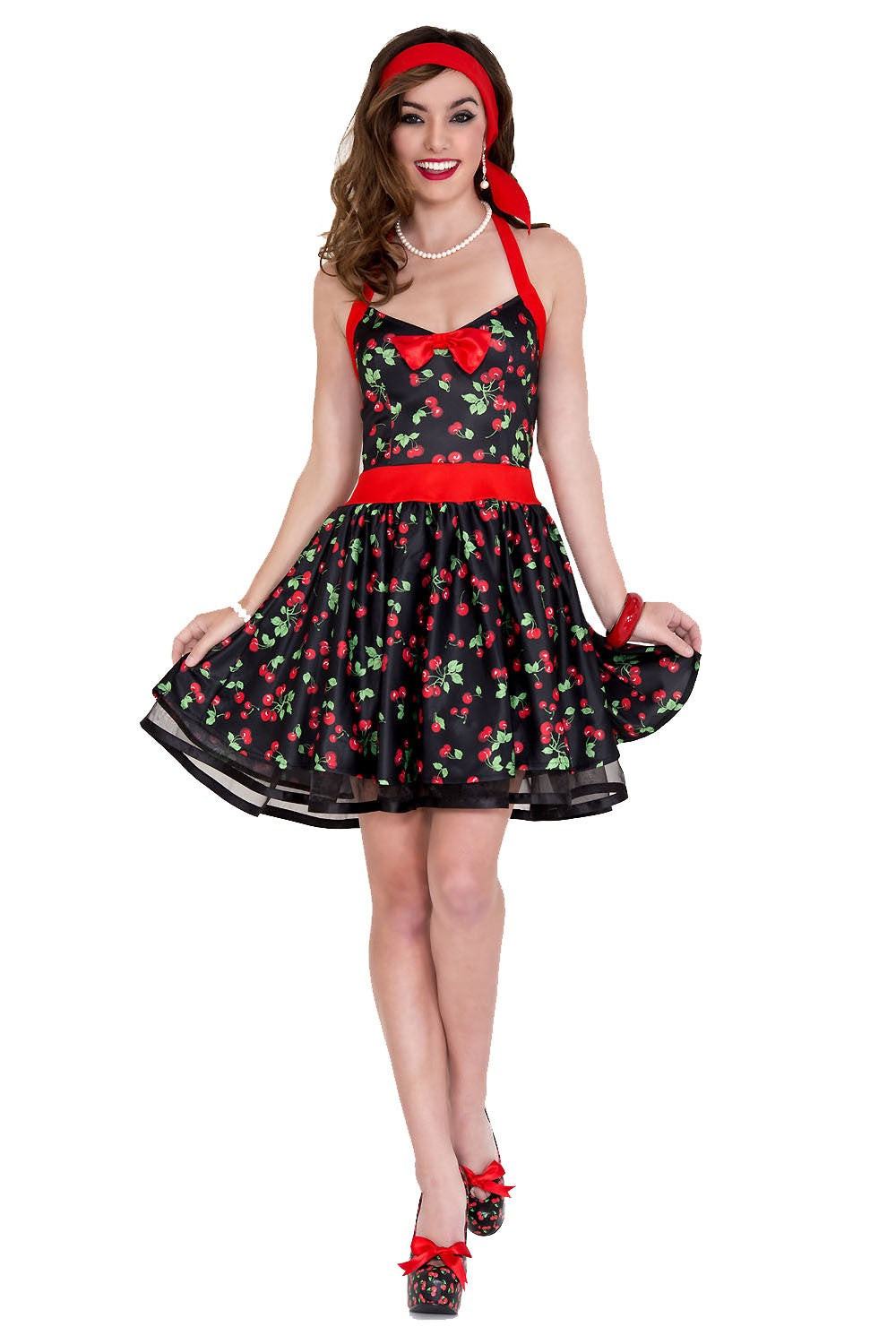 Retro 50s Housewife Cherries Print Woman Costume by Music Legs only at  TeeJayTraders.com