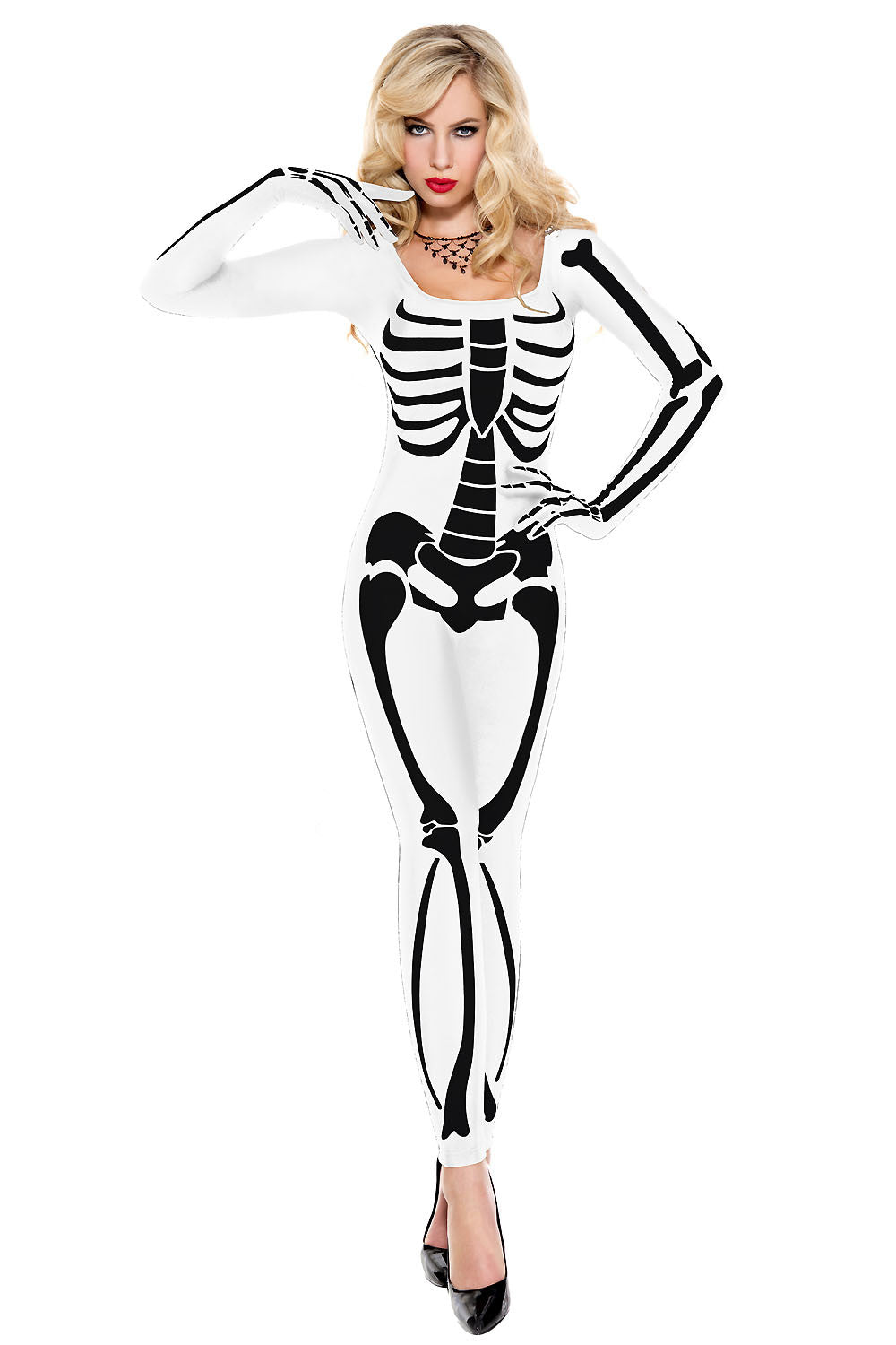 Skeleton Woman Bodysuit White and Black by Music Legs only at  TeeJayTraders.com