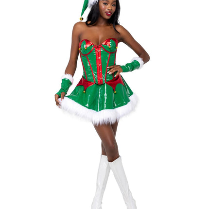 Santas Elf Women Vinyl Corset Costume by Roma Costumes only at  TeeJayTraders.com