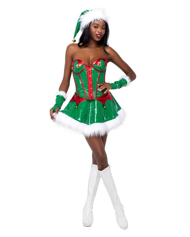 Santas Elf Women Vinyl Corset Costume by Roma Costumes only at  TeeJayTraders.com