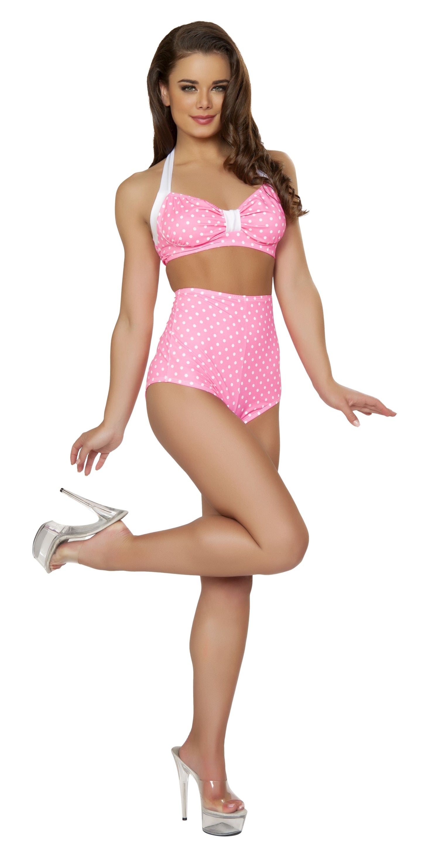 Sexy Pin Up Halter Pink And White Women Top by Roma Costumes only at  TeeJayTraders.com - Image 2