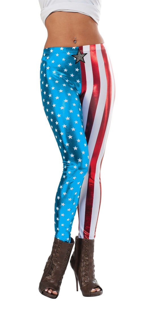 Captain American Woman Metallic Leggings by Rubies only at  TeeJayTraders.com