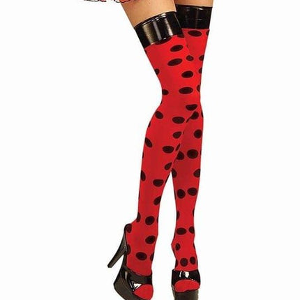 Red And Black Polka Dot Lady Bug Women Thigh Highs by Halloween Resource Center only at  TeeJayTraders.com