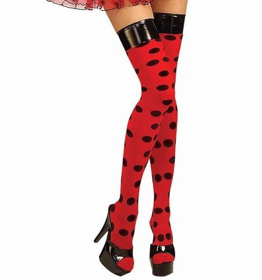 Red And Black Polka Dot Lady Bug Women Thigh Highs by Halloween Resource Center only at  TeeJayTraders.com